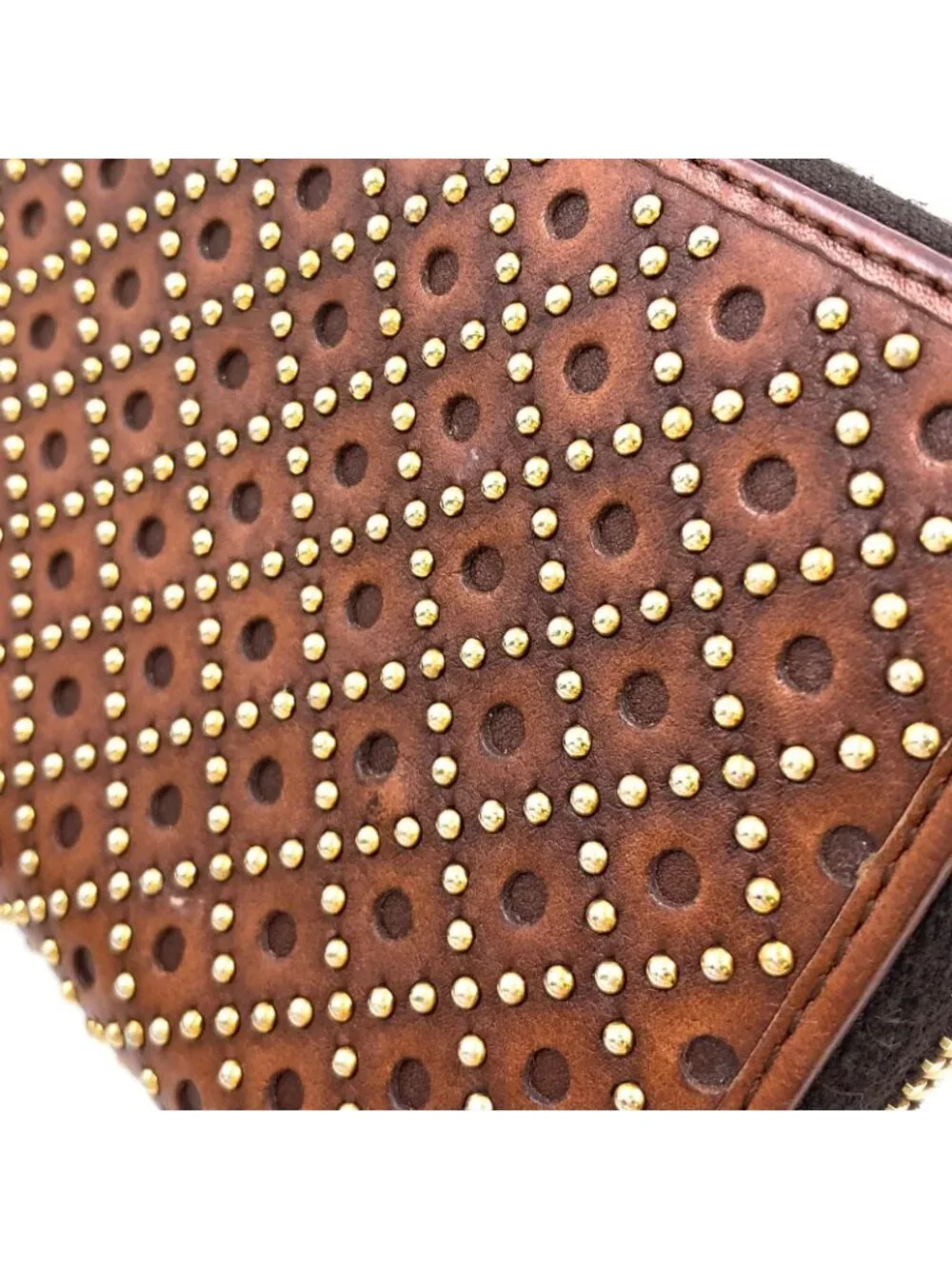 Gucci Woven Web Zip Around Leather Brown Wallet Gold - Picture 15 of 15
